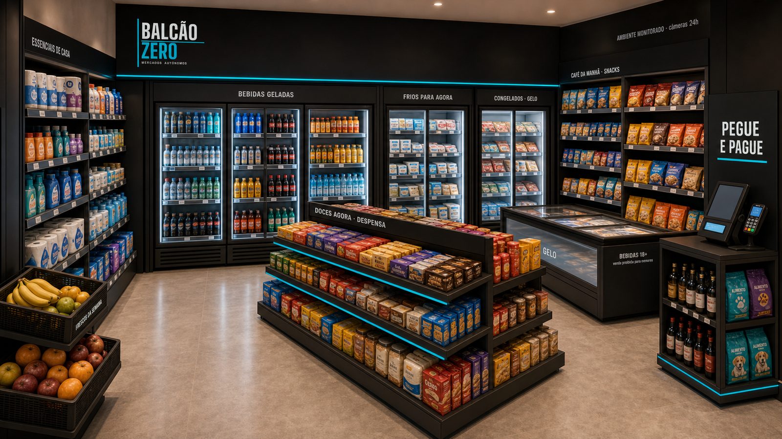 Render de loja Balcão Zero abastecida em área comum de condomínio